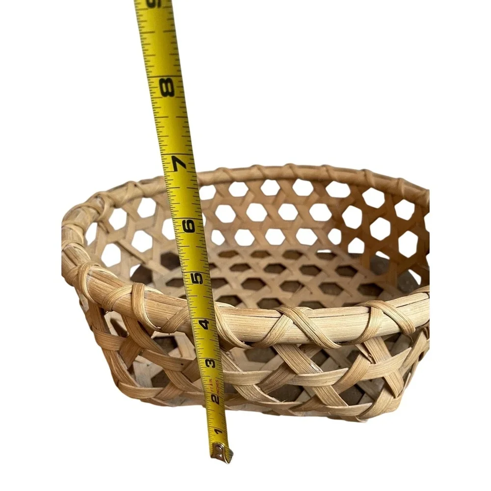 Shaker Cheese Splint Star Weave Round Basket Handwoven Geometric Pattern 11in‎